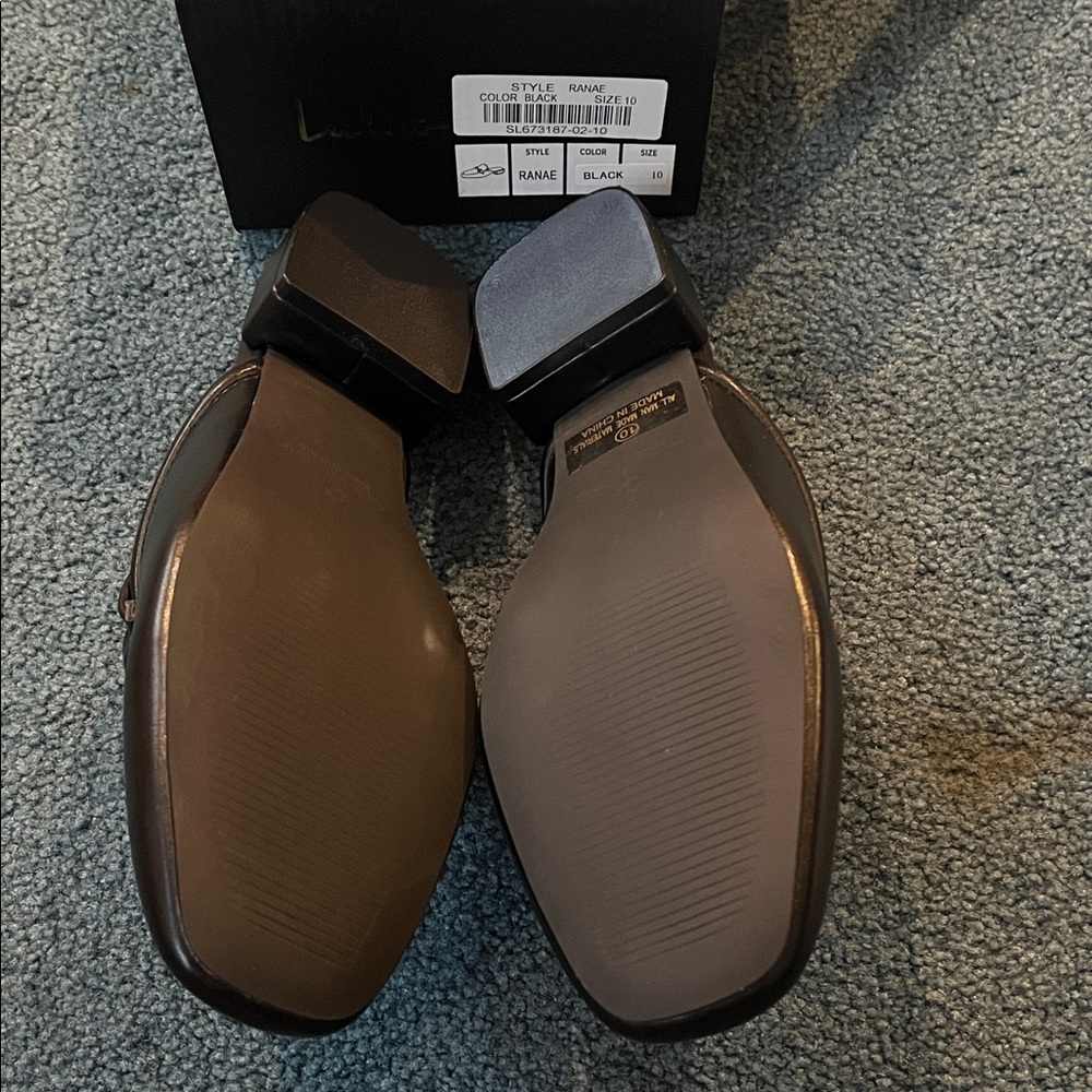 Lulu's Black Mules with Gold Accent - Picture 2 of 4